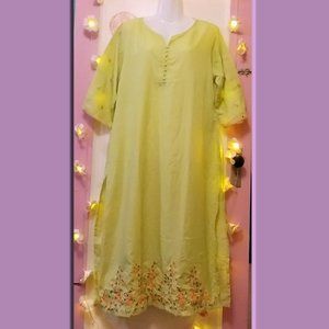 Janasya (XXXL) Poly Crepe Embroidered Kurta - Lime Green and Floral